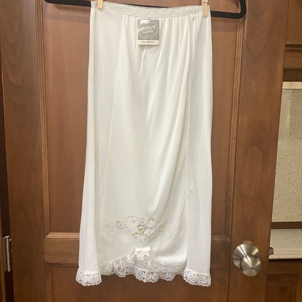 Vintage white nylon dead stock half slip Shadow Panel embroidered